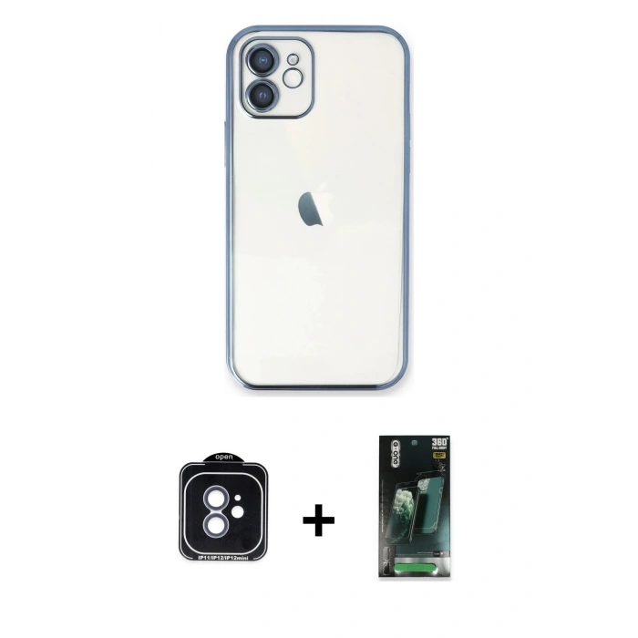 MARSİLYAN™- iPhone 11 Kılıf Vadi Minimal - Şeffaf 360 Full Body Arka Koruyucu + PVD Metal Kamera Lens - MI