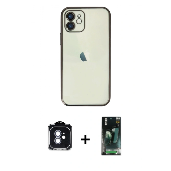 MARSİLYAN™- iPhone 11 Kılıf Vadi Minimal - Şeffaf 360 Full Body Arka Koruyucu + PVD Metal Kamera Lens - MI