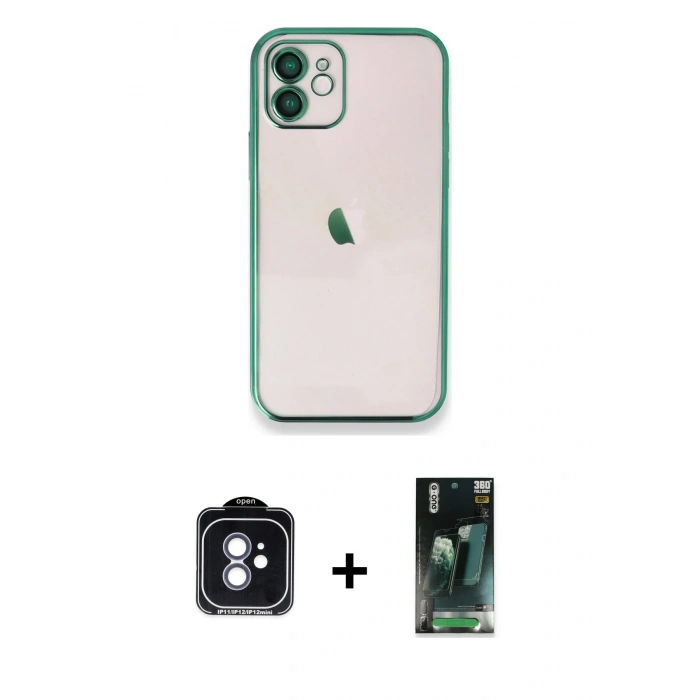 MARSİLYAN™- iPhone 11 Kılıf Vadi Minimal - Şeffaf 360 Full Body Arka Koruyucu + PVD Metal Kamera Lens - MI