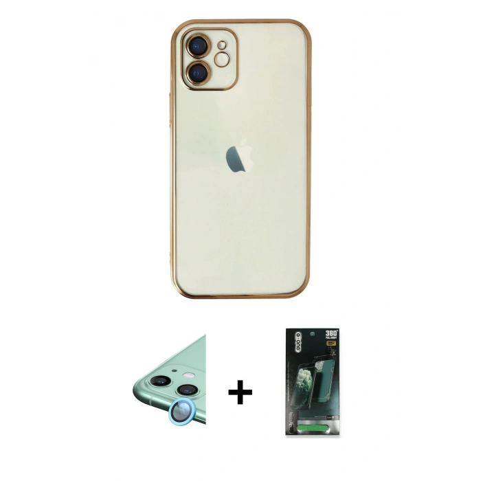 MARSİLYAN™- iPhone 11 Kılıf Vadi Minimal - Şeffaf 360 Full Body Arka Koruyucu + Raze Metal Kamera Lens - MI
