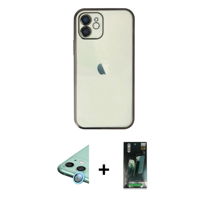 MARSİLYAN™- iPhone 11 Kılıf Vadi Minimal - Şeffaf 360 Full Body Arka Koruyucu + Raze Metal Kamera Lens - MI