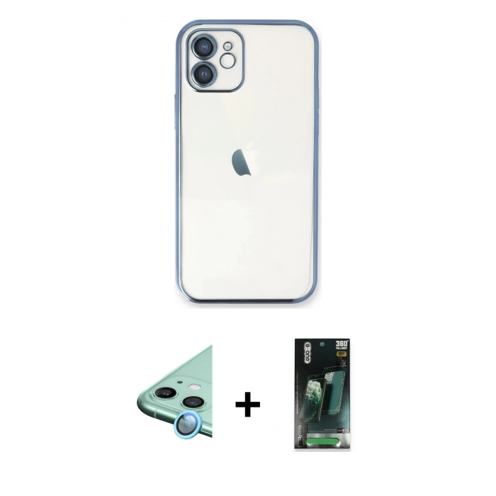 MARSİLYAN™- iPhone 11 Kılıf Vadi Minimal - Şeffaf 360 Full Body Arka Koruyucu + Raze Metal Kamera Lens - MI