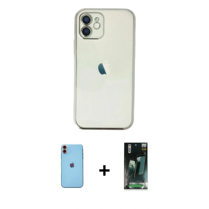 MARSİLYAN™- iPhone 11 Kılıf Vadi Minimal - Şeffaf 360 Full Body Arka Koruyucu + Neon Fosforlu Kamera Lens - TU