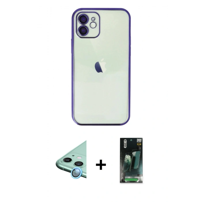 MARSİLYAN™- iPhone 11 Kılıf Vadi Minimal - Şeffaf 360 Full Body Arka Koruyucu + Raze Metal Kamera Lens - MI