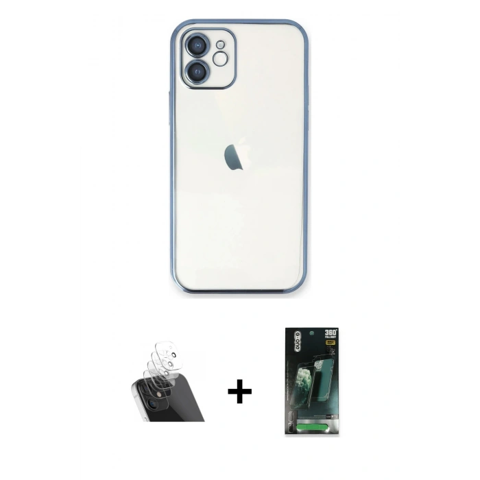 MARSİLYAN™- iPhone 11 Kılıf Vadi Minimal - Şeffaf 360 Full Body Arka Koruyucu + Kamera Lens Koruma Cam - SF