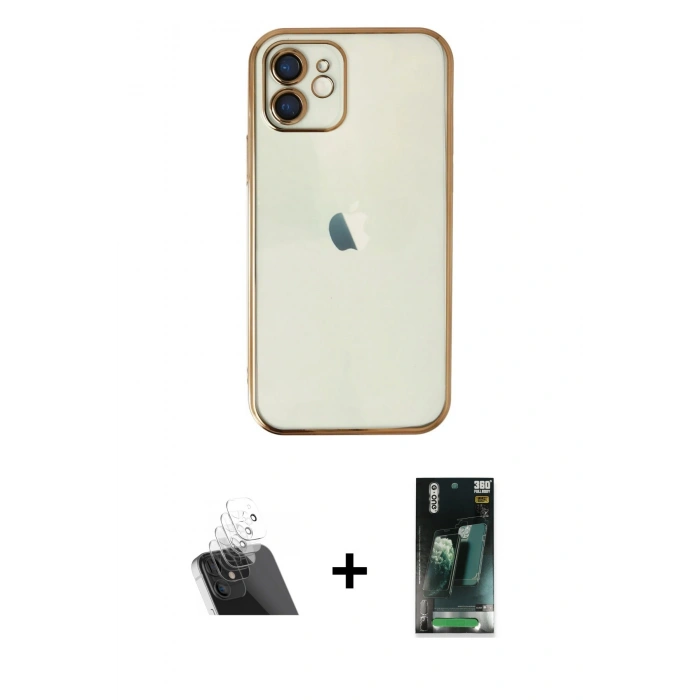 MARSİLYAN™- iPhone 11 Kılıf Vadi Minimal - Şeffaf 360 Full Body Arka Koruyucu + Kamera Lens Koruma Cam - SF