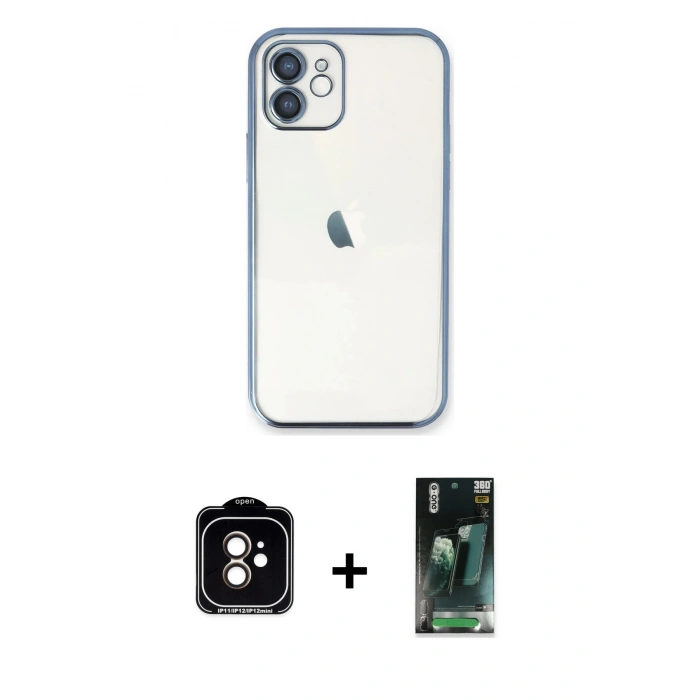 MARSİLYAN™- iPhone 11 Kılıf Vadi Minimal - Şeffaf 360 Full Body Arka Koruyucu + PVD Metal Kamera Lens - TU