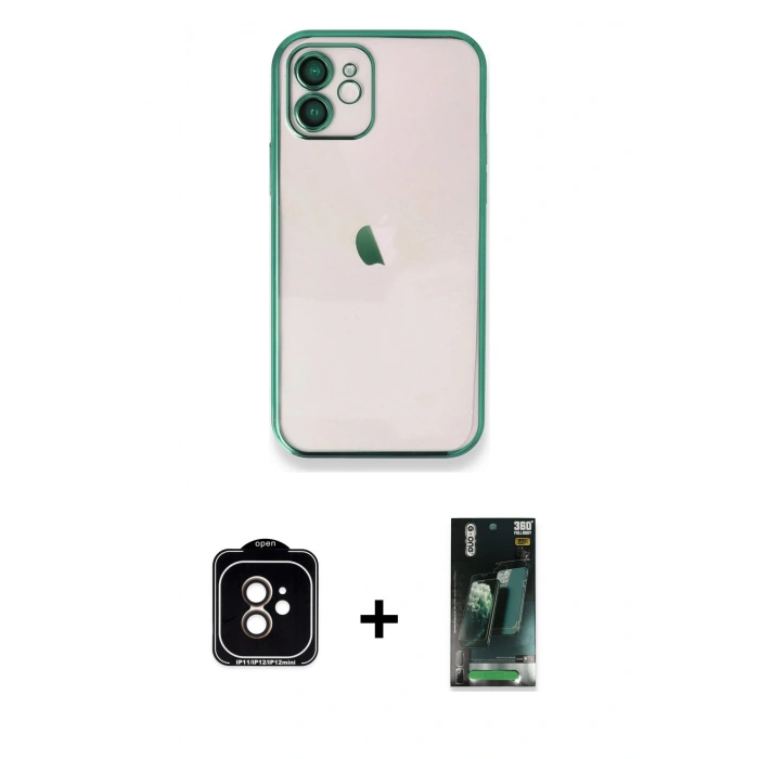 MARSİLYAN™- iPhone 11 Kılıf Vadi Minimal - Şeffaf 360 Full Body Arka Koruyucu + PVD Metal Kamera Lens - TU