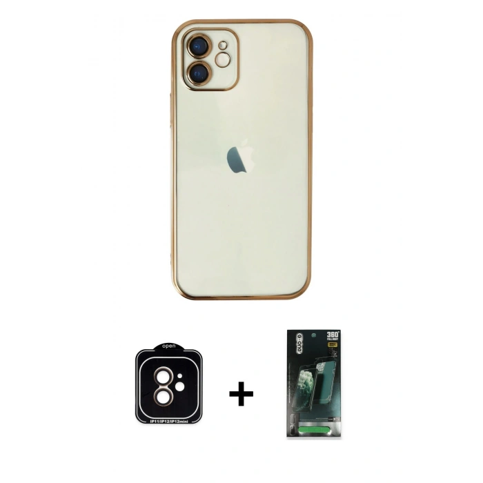 MARSİLYAN™- iPhone 11 Kılıf Vadi Minimal - Şeffaf 360 Full Body Arka Koruyucu + PVD Metal Kamera Lens - TU
