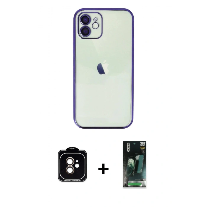 MARSİLYAN™- iPhone 11 Kılıf Vadi Minimal - Şeffaf 360 Full Body Arka Koruyucu + PVD Metal Kamera Lens - TU