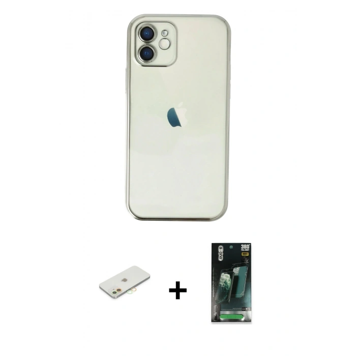 MARSİLYAN™- iPhone 11 Kılıf Vadi Minimal - Şeffaf 360 Full Body Arka Koruyucu + Renkli Kamera Lens Koruma Cam - TU