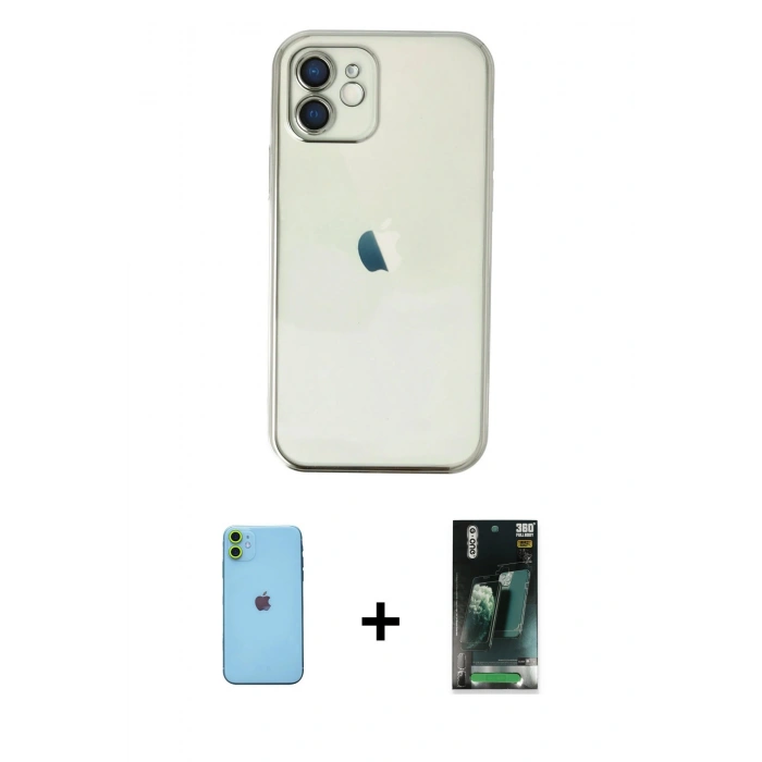 MARSİLYAN™- iPhone 11 Kılıf Vadi Minimal - Şeffaf 360 Full Body Arka Koruyucu + Neon Fosforlu Kamera Lens - YL