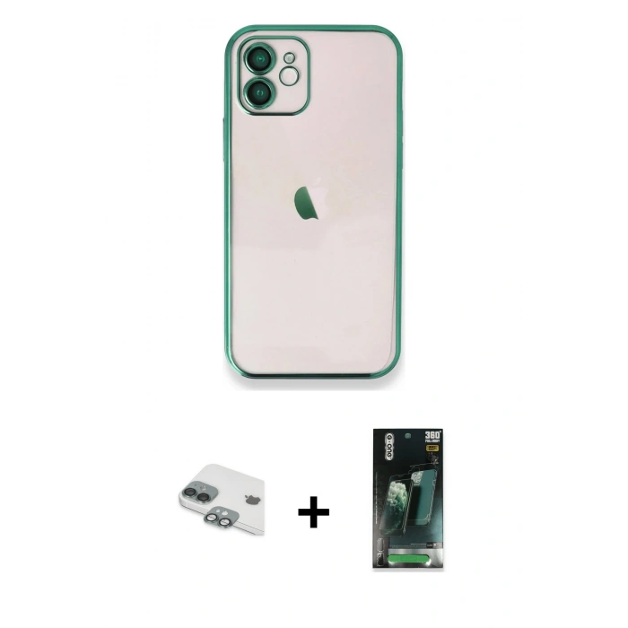 MARSİLYAN™- iPhone 11 Kılıf Vadi Minimal - Şeffaf 360 Full Body Arka Koruyucu + Pers Alüminyum Kamera Lens - YL
