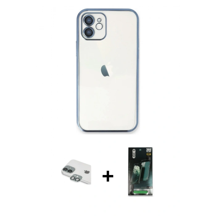 MARSİLYAN™- iPhone 11 Kılıf Vadi Minimal - Şeffaf 360 Full Body Arka Koruyucu + Pers Alüminyum Kamera Lens - YL