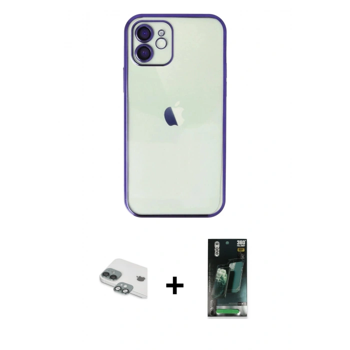 MARSİLYAN™- iPhone 11 Kılıf Vadi Minimal - Şeffaf 360 Full Body Arka Koruyucu + Pers Alüminyum Kamera Lens - YL