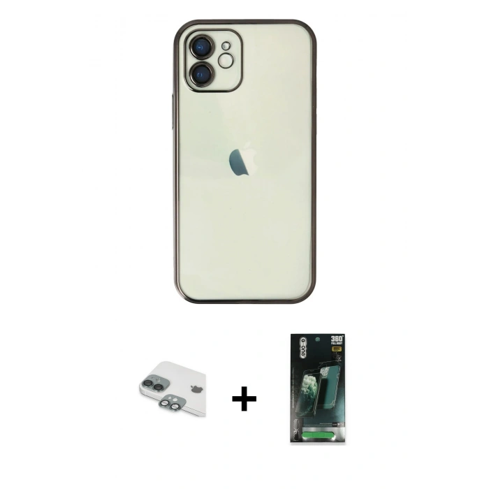 MARSİLYAN™- iPhone 11 Kılıf Vadi Minimal - Şeffaf 360 Full Body Arka Koruyucu + Pers Alüminyum Kamera Lens - YL