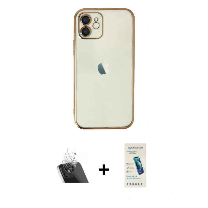 MARSİLYAN™- iPhone 11 Kılıf Vadi Minimal - Şeffaf Pasifik Cam Ekran Koruyucu + Kamera Lens Koruma Cam - SF