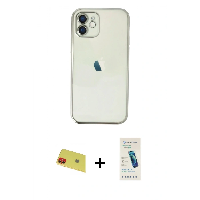 MARSİLYAN™- iPhone 11 Kılıf Vadi Minimal - Şeffaf Pasifik Cam Ekran Koruyucu + Kırmızı Rainbow Kamera Lens Koruma Cam