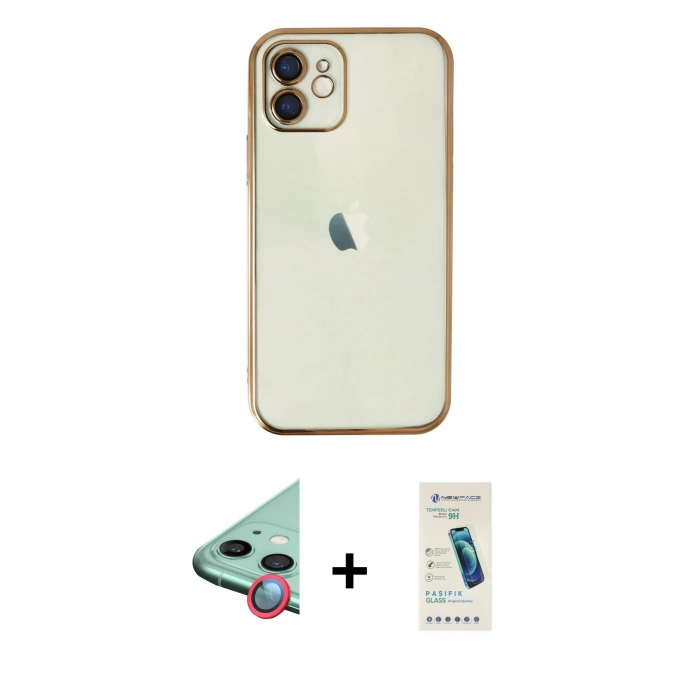 MARSİLYAN™- iPhone 11 Kılıf Vadi Minimal - Şeffaf Pasifik Cam Ekran Koruyucu + Raze Metal Kamera Lens - KI