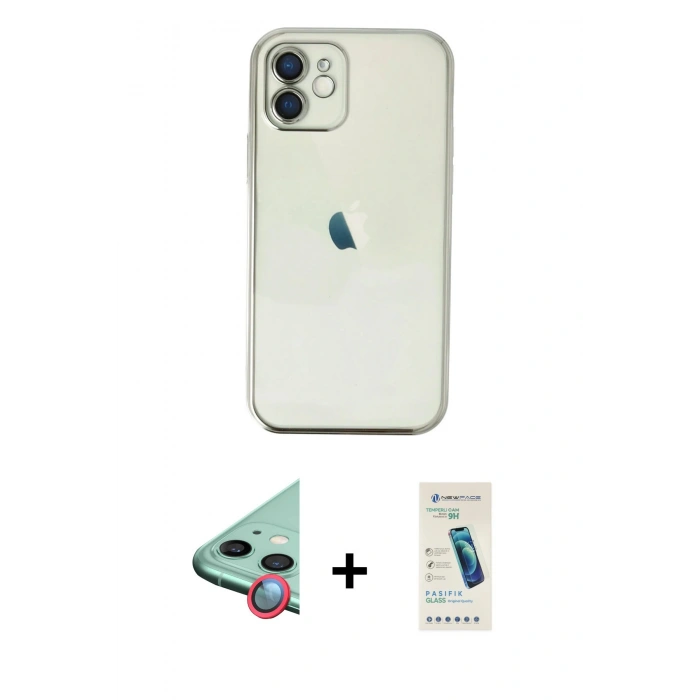 MARSİLYAN™- iPhone 11 Kılıf Vadi Minimal - Şeffaf Pasifik Cam Ekran Koruyucu + Raze Metal Kamera Lens - KI