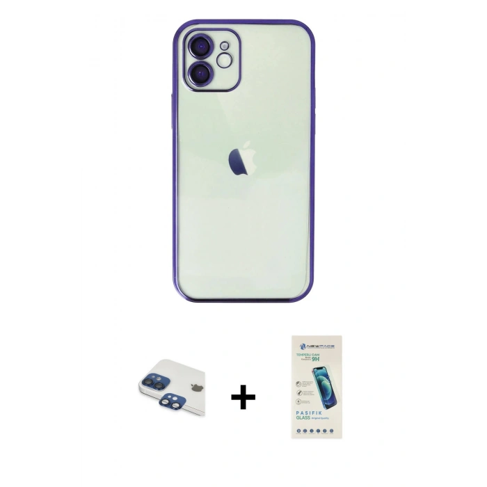 MARSİLYAN™- iPhone 11 Kılıf Vadi Minimal - Şeffaf Pasifik Cam Ekran Koruyucu + Pers Alüminyum Kamera Lens - LT