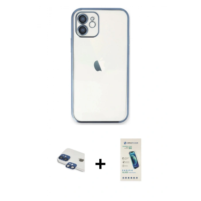 MARSİLYAN™- iPhone 11 Kılıf Vadi Minimal - Şeffaf Pasifik Cam Ekran Koruyucu + Pers Alüminyum Kamera Lens - LT