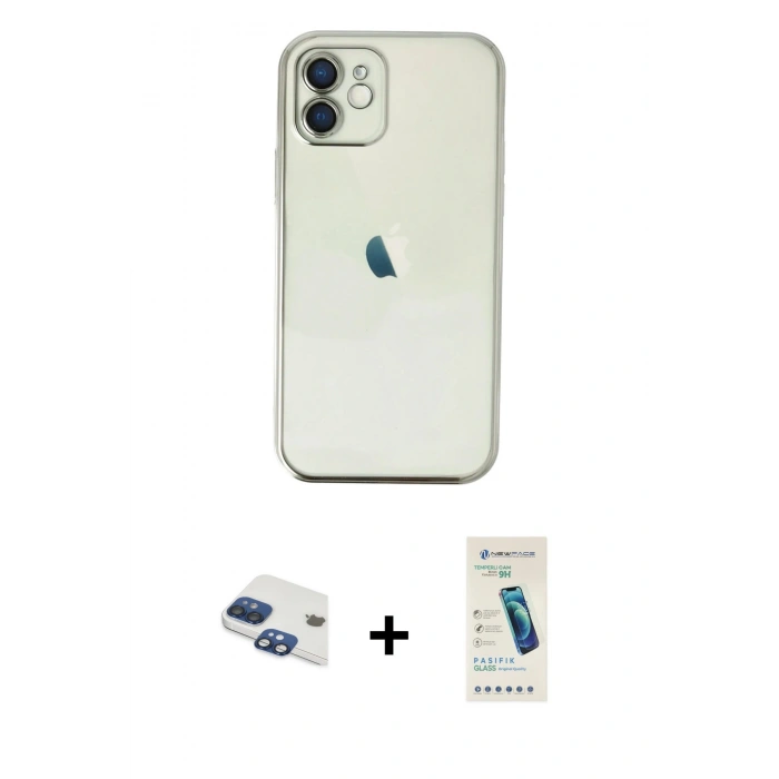 MARSİLYAN™- iPhone 11 Kılıf Vadi Minimal - Şeffaf Pasifik Cam Ekran Koruyucu + Pers Alüminyum Kamera Lens - LT
