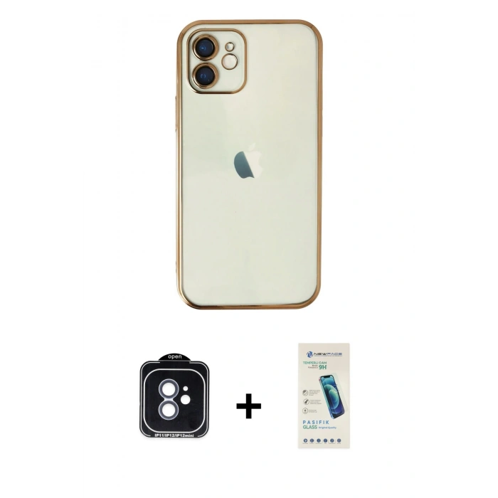 MARSİLYAN™- iPhone 11 Kılıf Vadi Minimal - Şeffaf Pasifik Cam Ekran Koruyucu + PVD Metal Kamera Lens - MI