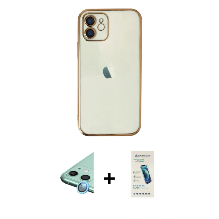MARSİLYAN™- iPhone 11 Kılıf Vadi Minimal - Şeffaf Pasifik Cam Ekran Koruyucu + Raze Metal Kamera Lens - MI