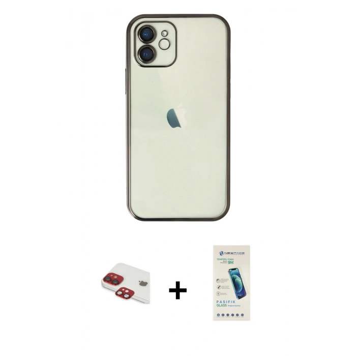 MARSİLYAN™- iPhone 11 Kılıf Vadi Minimal - Şeffaf Pasifik Cam Ekran Koruyucu + Pers Alüminyum Kamera Lens - KI