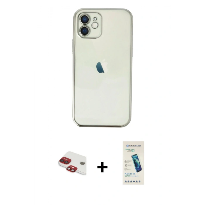 MARSİLYAN™- iPhone 11 Kılıf Vadi Minimal - Şeffaf Pasifik Cam Ekran Koruyucu + Pers Alüminyum Kamera Lens - KI