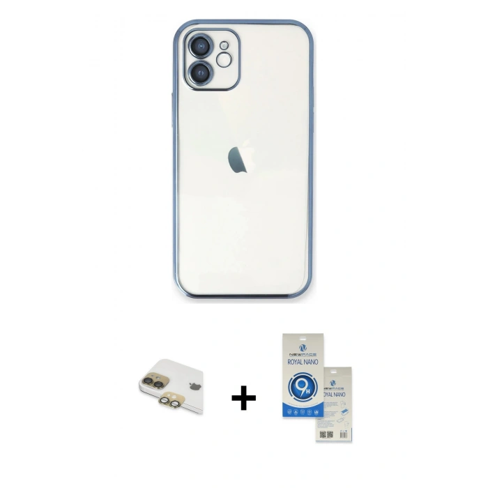 MARSİLYAN™- iPhone 11 Kılıf Vadi Minimal - Şeffaf Royal Nano Ekran Koruyucu + Pers Alüminyum Kamera Lens - GD