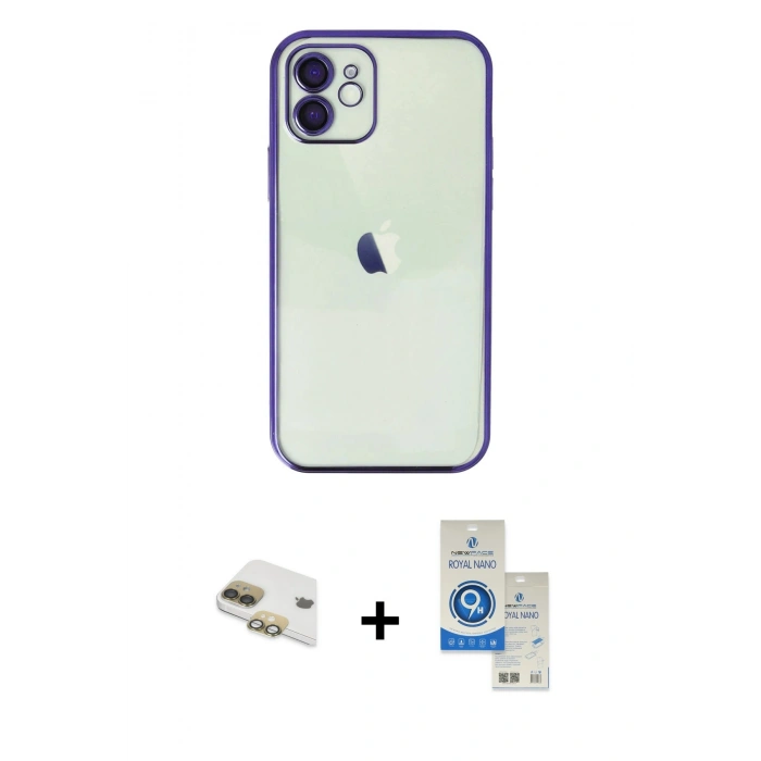 MARSİLYAN™- iPhone 11 Kılıf Vadi Minimal - Şeffaf Royal Nano Ekran Koruyucu + Pers Alüminyum Kamera Lens - GD