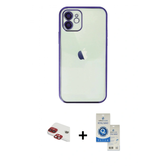 MARSİLYAN™- iPhone 11 Kılıf Vadi Minimal - Şeffaf Royal Nano Ekran Koruyucu + Pers Alüminyum Kamera Lens - KI