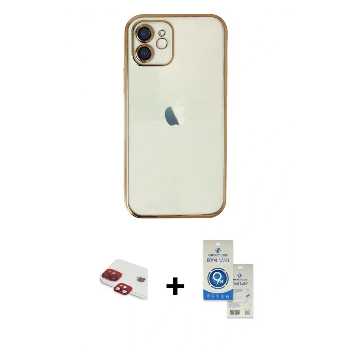 MARSİLYAN™- iPhone 11 Kılıf Vadi Minimal - Şeffaf Royal Nano Ekran Koruyucu + Pers Alüminyum Kamera Lens - KI