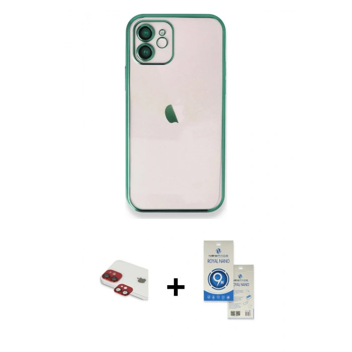 MARSİLYAN™- iPhone 11 Kılıf Vadi Minimal - Şeffaf Royal Nano Ekran Koruyucu + Pers Alüminyum Kamera Lens - KI