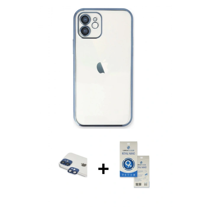 MARSİLYAN™- iPhone 11 Kılıf Vadi Minimal - Şeffaf Royal Nano Ekran Koruyucu + Pers Alüminyum Kamera Lens - LT
