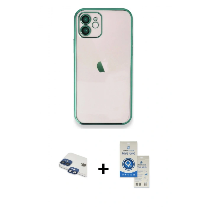 MARSİLYAN™- iPhone 11 Kılıf Vadi Minimal - Şeffaf Royal Nano Ekran Koruyucu + Pers Alüminyum Kamera Lens - LT