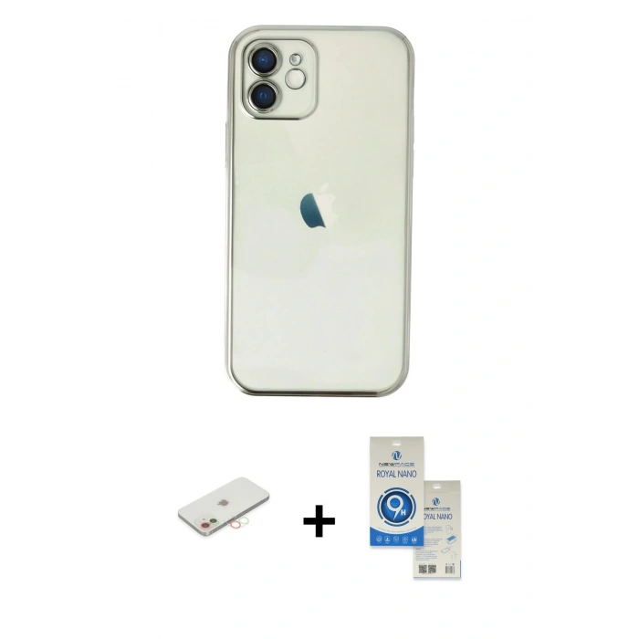 MARSİLYAN™- iPhone 11 Kılıf Vadi Minimal - Şeffaf Royal Nano Ekran Koruyucu + Renkli Kamera Lens Koruma Cam - YL