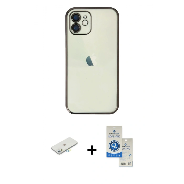 MARSİLYAN™- iPhone 11 Kılıf Vadi Minimal - Şeffaf Royal Nano Ekran Koruyucu + Renkli Kamera Lens Koruma Cam - SI