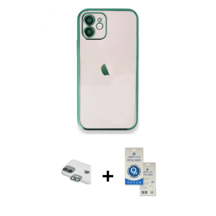 MARSİLYAN™- iPhone 11 Kılıf Vadi Minimal - Şeffaf Royal Nano Ekran Koruyucu + Pers Alüminyum Kamera Lens - YL