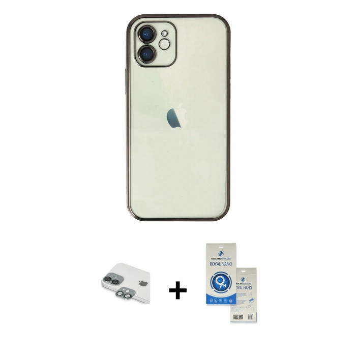 MARSİLYAN™- iPhone 11 Kılıf Vadi Minimal - Şeffaf Royal Nano Ekran Koruyucu + Pers Alüminyum Kamera Lens - YL