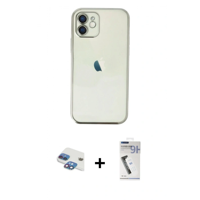 MARSİLYAN™- iPhone 11 Kılıf Vadi Minimal - Şeffaf Uv Polymer Nano Ekran Koruyucu + Gökkuşağı Pers Alüminyum Kamera Lens