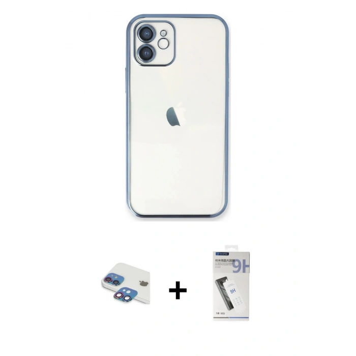 MARSİLYAN™- iPhone 11 Kılıf Vadi Minimal - Şeffaf Uv Polymer Nano Ekran Koruyucu + Gökkuşağı Pers Alüminyum Kamera Lens
