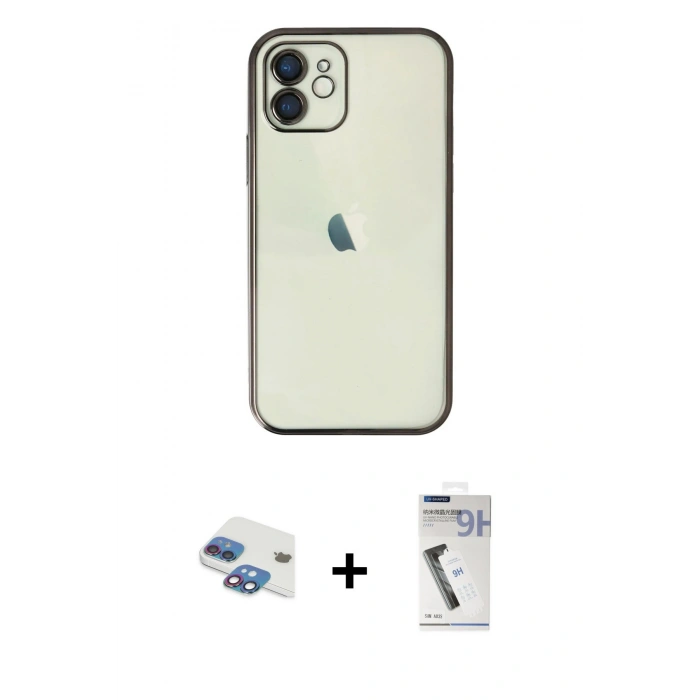 MARSİLYAN™- iPhone 11 Kılıf Vadi Minimal - Şeffaf Uv Polymer Nano Ekran Koruyucu + Gökkuşağı Pers Alüminyum Kamera Lens