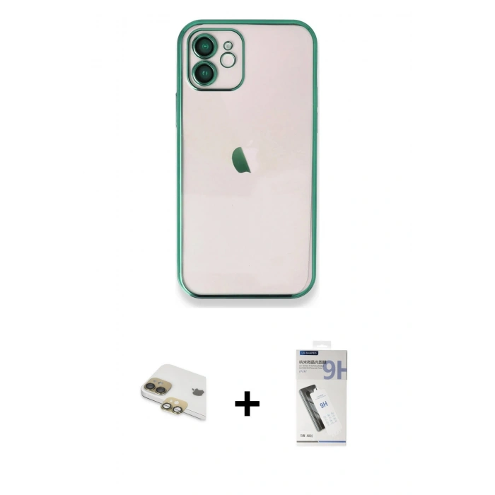 MARSİLYAN™- iPhone 11 Kılıf Vadi Minimal - Şeffaf Uv Polymer Nano Ekran Koruyucu + Pers Alüminyum Kamera Lens - GD