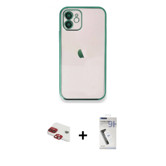 MARSİLYAN™- iPhone 11 Kılıf Vadi Minimal - Şeffaf Uv Polymer Nano Ekran Koruyucu + Pers Alüminyum Kamera Lens - KI