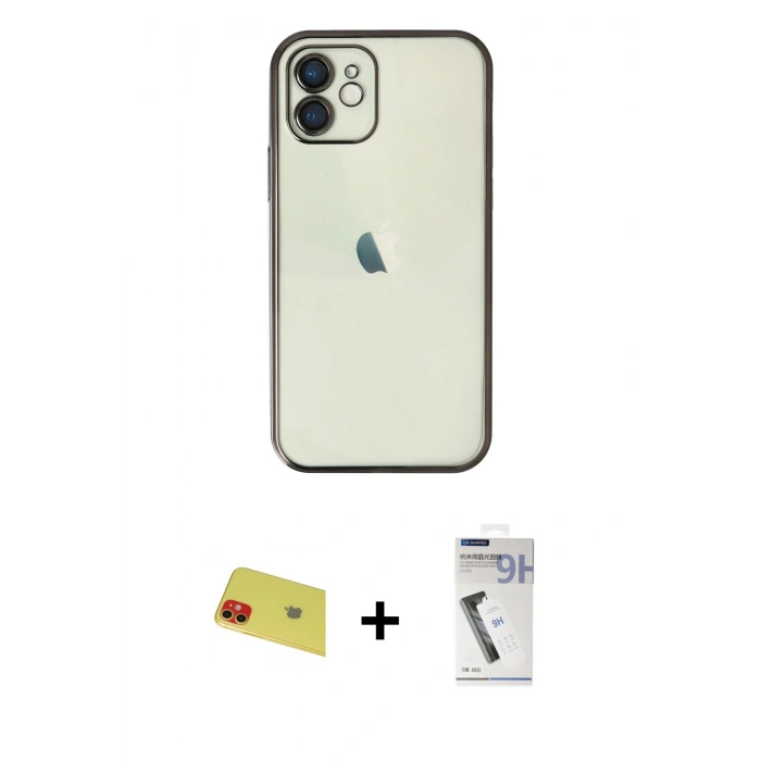 MARSİLYAN™- iPhone 11 Kılıf Vadi Minimal - Şeffaf Uv Polymer Nano Ekran Koruyucu + Kırmızı Rainbow Kamera Lens Koruma Cam