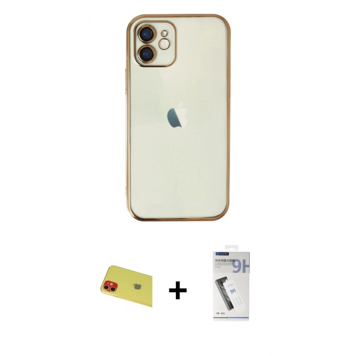 MARSİLYAN™- iPhone 11 Kılıf Vadi Minimal - Şeffaf Uv Polymer Nano Ekran Koruyucu + Kırmızı Rainbow Kamera Lens Koruma Cam