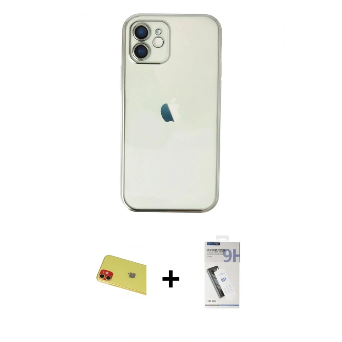 MARSİLYAN™- iPhone 11 Kılıf Vadi Minimal - Şeffaf Uv Polymer Nano Ekran Koruyucu + Kırmızı Rainbow Kamera Lens Koruma Cam